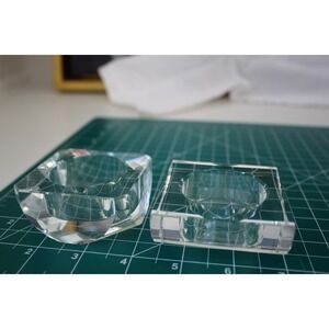 Oleg Cassini Faceted Crystal Glass Tealight Candle Holders Set of 2 Geometric